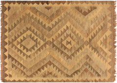 handmade Geometric Kilim Gray Brown Hand-Woven RECTANGLE 100% WOOL area rug 3' x 4'