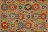 7x10 hand woven Turkish Kilim wool rug in gold and gray - Chic Felice Turkish
