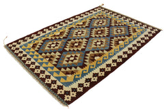 handmade Geometric Kilim Brown Beige Hand-Woven RECTANGLE 100% WOOL area rug 4 x 6