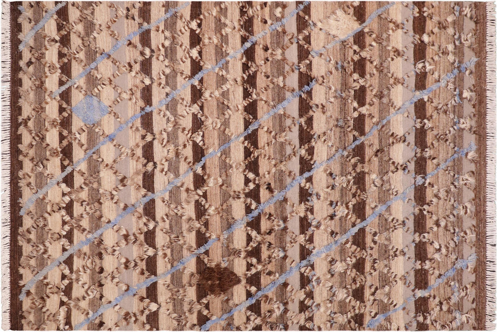 handmade Geometric Moroccan Hi Tan Brown Hand Knotted RECTANGLE 100% WOOL area rug 6' x 9'