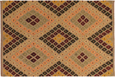 5x7 hand woven Turkish Kilim wool rug in tan and beige - Rustic Raymon Turkish