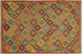 7x10 hand woven Turkish Kilim wool rug in gray and blue - Chic Adolph Turkish