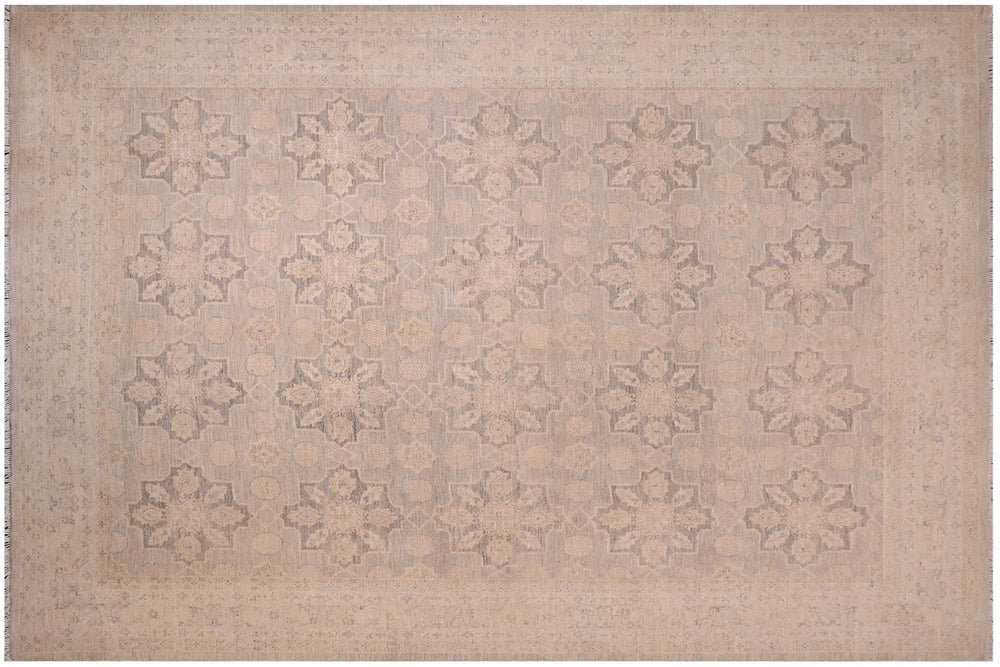 handmade Modern Kafkaz Gray Gold Hand Knotted RECTANGLE 100% WOOL area rug 10' x 14'