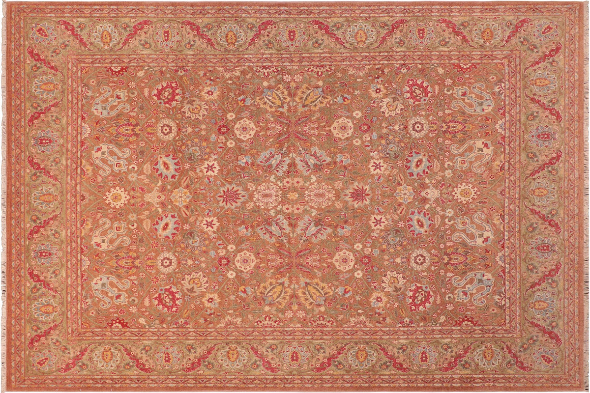 handmade Traditional Brown Green Hand Knotted RECTANGLE 100% WOOL area rug 8' x 10'
