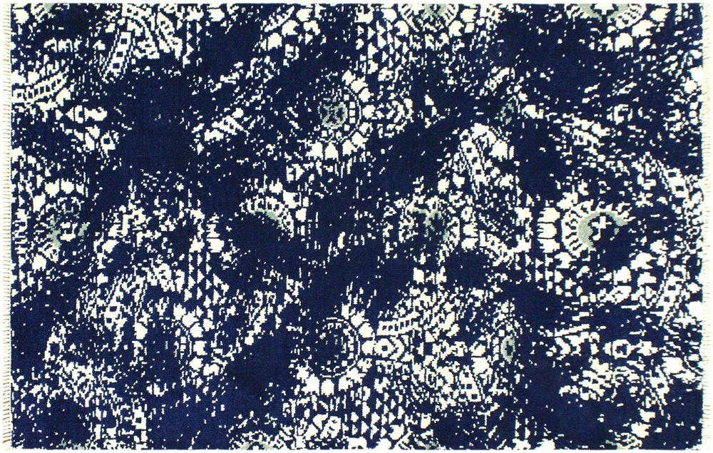 handmade Modern Abstract Blue Ivory Hand Knotted RECTANGLE WOOL&SILK area rug 4' x 6'
