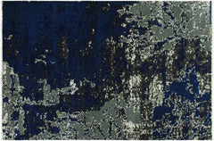 handmade Modern Abstract Blue Ivory Hand Knotted RECTANGLE WOOL&SILK area rug 4' x 6'