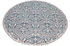 handmade Modern Round Kafkaz Green Ivory Hand Knotted ROUND WOOL&SILK area rug 6' x 6'