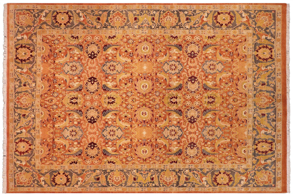 handmade Transitional Agra Orange Gray Hand Knotted RECTANGLE 100% WOOL area rug 8x10