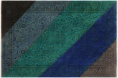 handmade Over Dyed Over Dyed Blue Green Hand Knotted RECTANGLE 100% WOOL area rug 4' x 6'