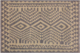 6x8 hand woven Turkish Flat Weave Kilim wool rug in gray and tan - Minimalist Earthy Jackquel
