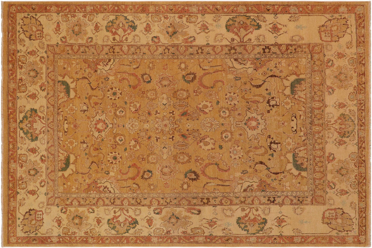 9x12 hand knotted vintage Lavastone low pile wool rug in gold and tan - Lavastone Isabel