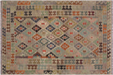 6x8 hand woven Turkish Flat Weave Kilim wool rug in tan and gray - Chic Turkish Margarit
