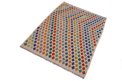 handmade Modern Kilim Beige Rust Hand-Woven RECTANGLE 100% WOOL area rug 5x7