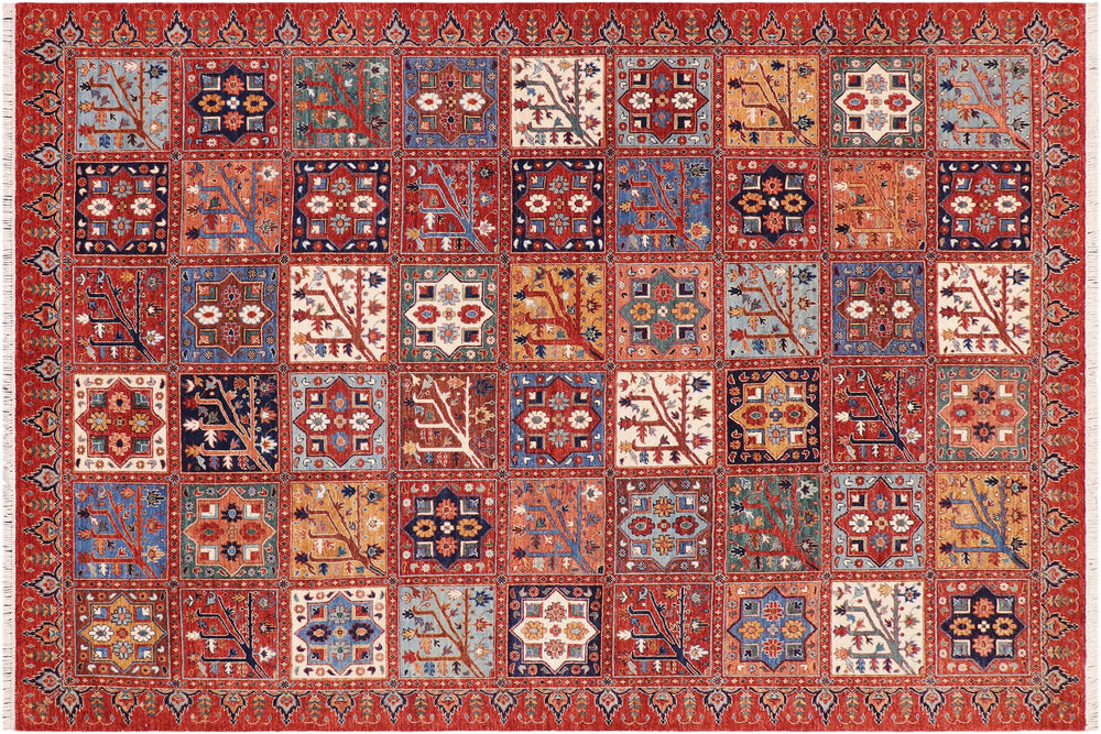 handmade Geometric Kurjean Rust Blue Hand Knotted RECTANGLE 100% WOOL area rug 9' x 12'
