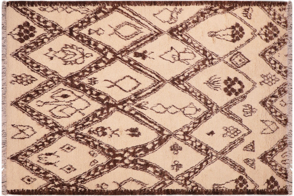 handmade Geometric Moroccan Beige Brown Hand Knotted RECTANGLE 100% WOOL area rug 6' x 9'