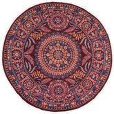 10x10 hand knotted traditional wool round rug in red and blue - Boho Chic Antonett