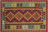 3x5 hand woven Turkish Kilim wool rug in red and gold - Chic Turkish Cassondr