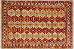 handmade Geometric Balouchi Beige Red Hand Knotted RECTANGLE 100% WOOL area rug 5x7