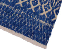 handmade Geometric Moroccan Blue Ivory Hand Knotted RECTANGLE 100% WOOL area rug 4' x 6'