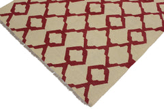handmade Modern Kilim Beige Red Hand-Woven RECTANGLE 100% WOOL area rug 4' x 6'