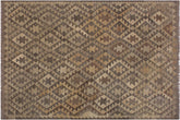 6x8 hand woven Turkish Flat Weave Kilim wool rug in gray and brown - Modern Minimalist