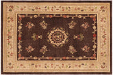 9x12 hand knotted Ziegler wool rug in brown and tan - Boho Chic Ziegler Flora
