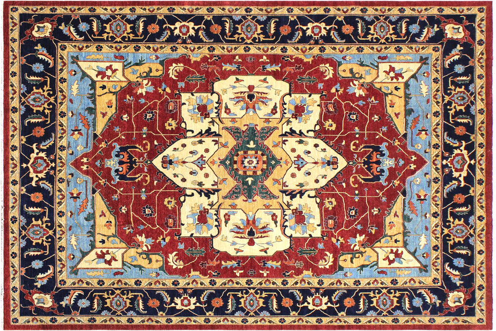 handmade Traditional Kafkaz Red Blue Hand Knotted RECTANGLE 100% WOOL area rug 12' x 14'