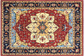 12x14 hand knotted Ziegler wool rug in red and blue - Eclectic Ziegler Antonia