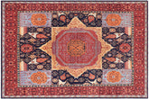 9x12 hand knotted Mamluk wool rug in blue and rust - Southwestern Mamluk Antoniet