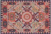 9x12 hand knotted Mamluk wool rug in blue and rust - Rustic Mamluk Antonio