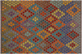 7x10 hand woven Turkish Kilim wool rug in brown and gray - Rustic Ariane Turkish