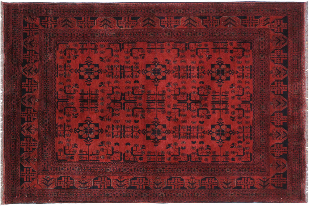 handmade Geometric Khal Muhamm Drk. Red Black Hand Knotted RECTANGLE 100% WOOL area rug 6' x 8'
