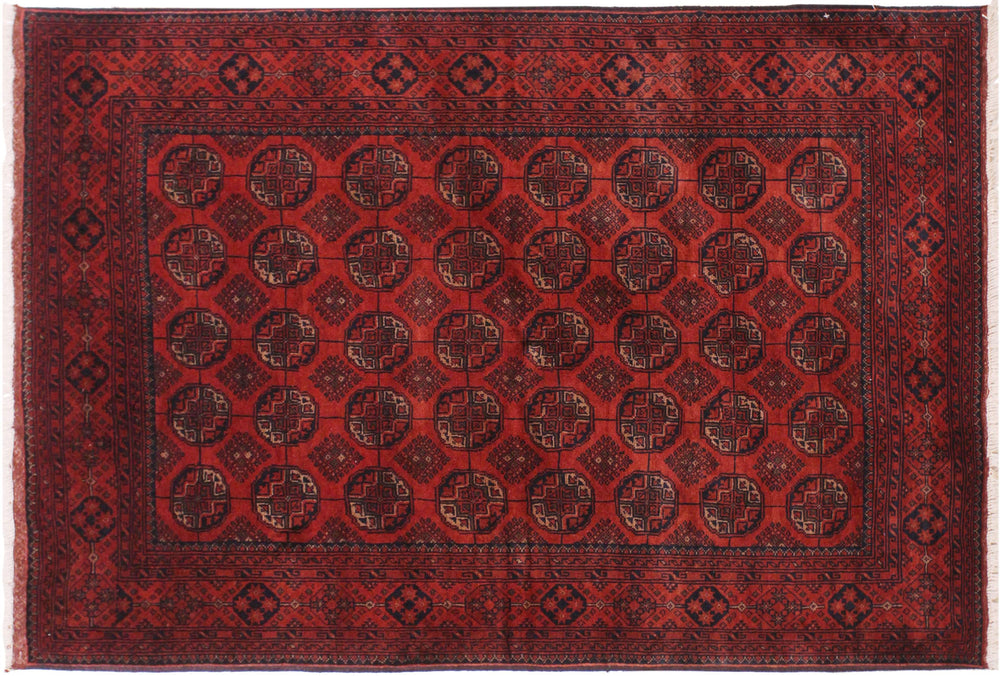handmade Geometric Khal Muhamm Drk. Red Black Hand Knotted RECTANGLE 100% WOOL area rug 4' x 6'