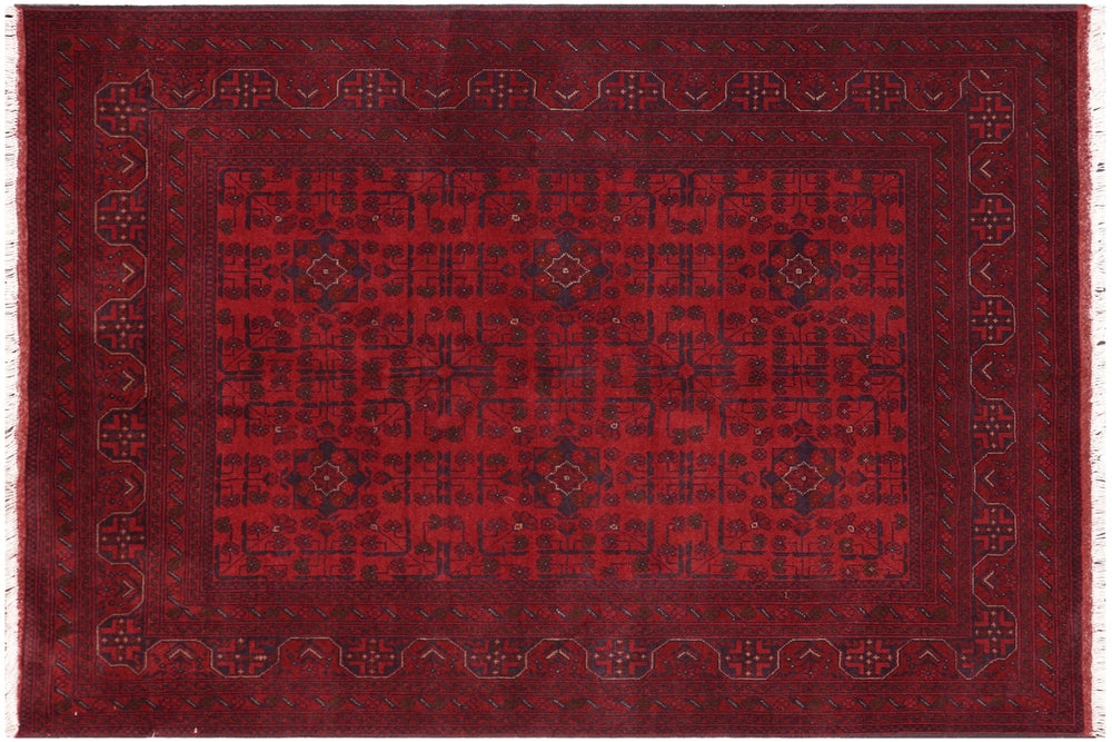 handmade Geometric Khal Muhamm Red Blue Hand Knotted RECTANGLE 100% WOOL area rug 5' x 7'