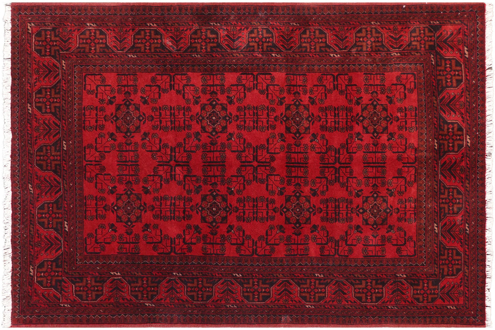 handmade Geometric Khal Muhamm Red Black Hand Knotted RECTANGLE 100% WOOL area rug 5' x 7'