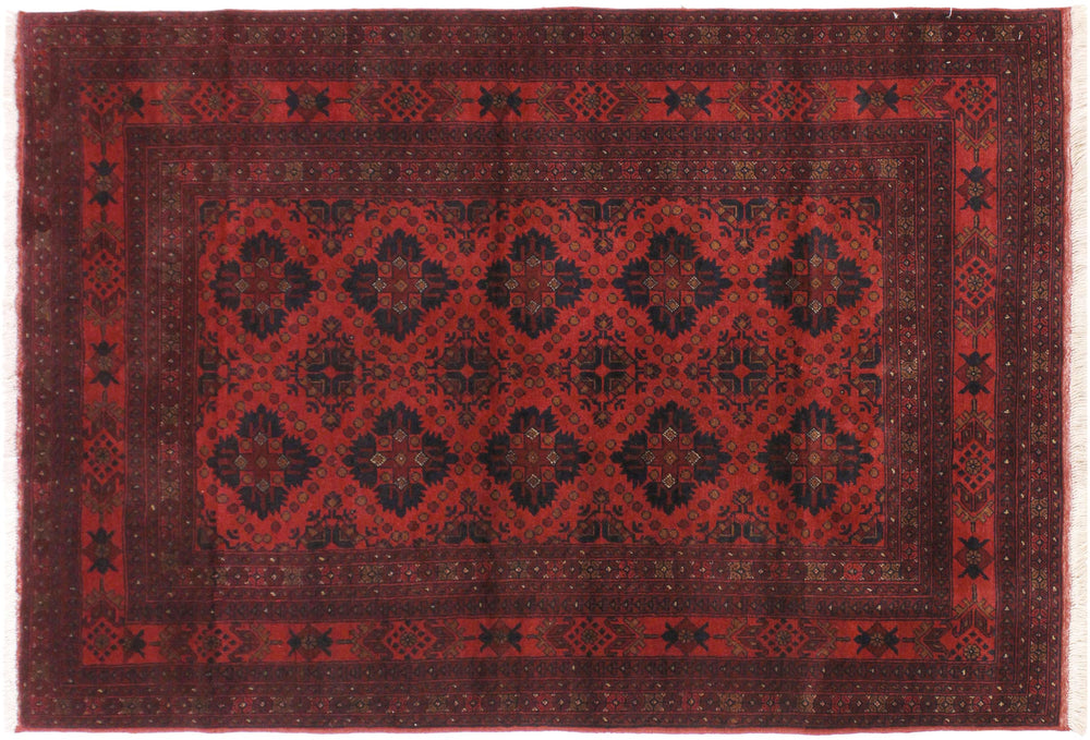 handmade Geometric Khal Muhamm Drk. Red Black Hand Knotted RECTANGLE 100% WOOL area rug 4' x 7'