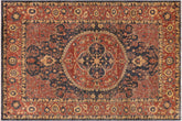 10x14 hand knotted Ziegler wool rug in blue and rust - Bohemian Ziegler Pam