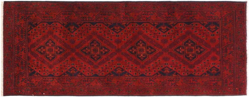 handmade Geometric Khal Muhamm Drk. Red Black Hand Knotted RUNNER 100% WOOL area rug 3' x 6'
