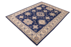 handmade Geometric Kafkaz Blue Beige Hand Knotted RECTANGLE 100% WOOL area rug 10' x 13'