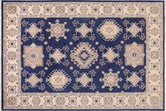 handmade Geometric Kafkaz Blue Beige Hand Knotted RECTANGLE 100% WOOL area rug 10' x 13'