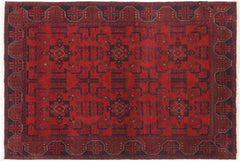 handmade Geometric Khal Muhamm Drk. Red Black Hand Knotted RECTANGLE 100% WOOL area rug 4' x 6'