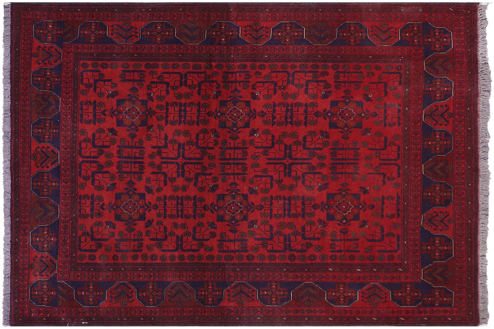 handmade Geometric Khal Muhamm Red Blue Hand Knotted RECTANGLE 100% WOOL area rug 5' x 6'