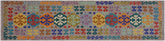 3x10 hand woven Turkish Kilim wool runner rug in beige and blue - Southwestern Turkish Bette