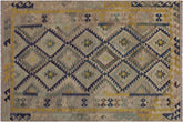 6x8 hand woven Turkish Kilim wool rug in gray and gold - Chic Bonny Turkish