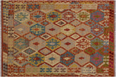 5x7 hand woven Turkish Kilim wool rug in beige and rust - Chic Brittney Turkish
