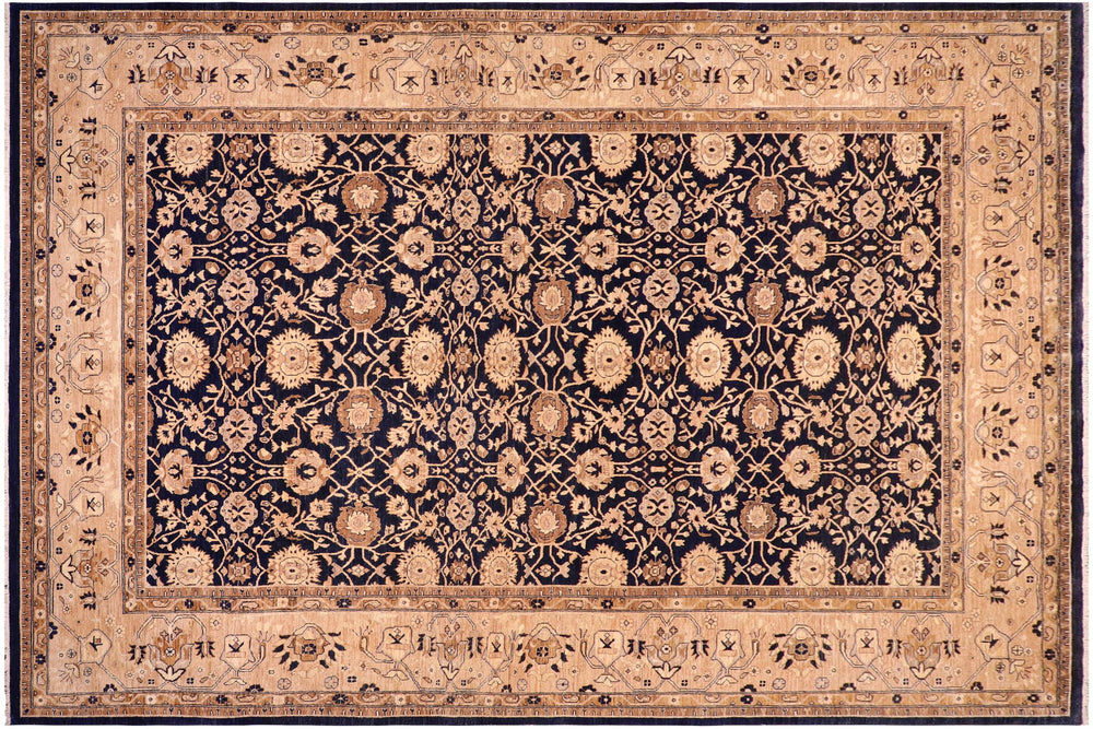 handmade Transitional Kafkaz Drk. Blue Tan Hand Knotted RECTANGLE 100% WOOL area rug 10' x 14'