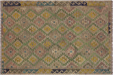 6x8 hand woven Turkish Kilim wool rug in light brown and blue - Chic Camila Turkish