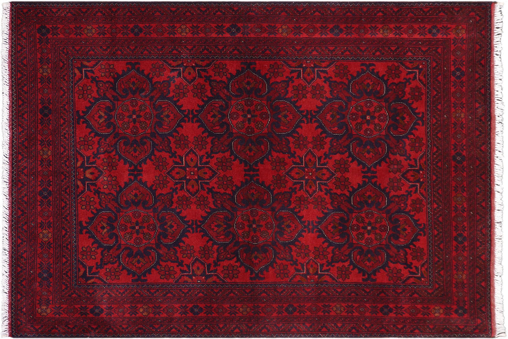handmade Geometric Khal Muhamm Red Blue Hand Knotted RECTANGLE 100% WOOL area rug 5' x 7'