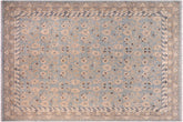 8x10 hand knotted transitional wool rug in blue and beige - Boho Chic Carolyn