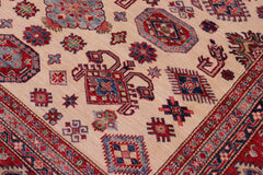 handmade Geometric Super Kazak Beige Red Hand Knotted RECTANGLE 100% WOOL area rug 8' x 10'